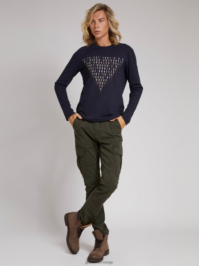 Guess blå t-skjorte med trykk foran blå menn F0LJ801494