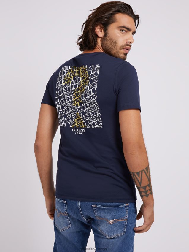 Guess blå t-skjorte med trykk på ryggen blå menn F0LJ80136