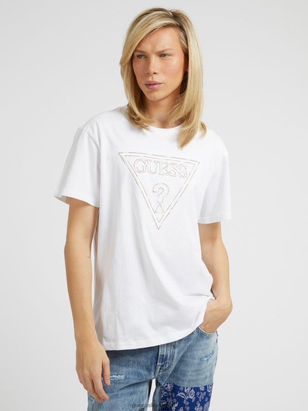 Guess brodert trekant logo t-skjorte hvit hvit menn F0LJ80835