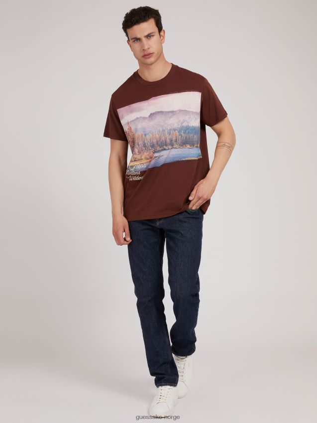 Guess brun t-skjorte med trykk foran brun menn F0LJ801416