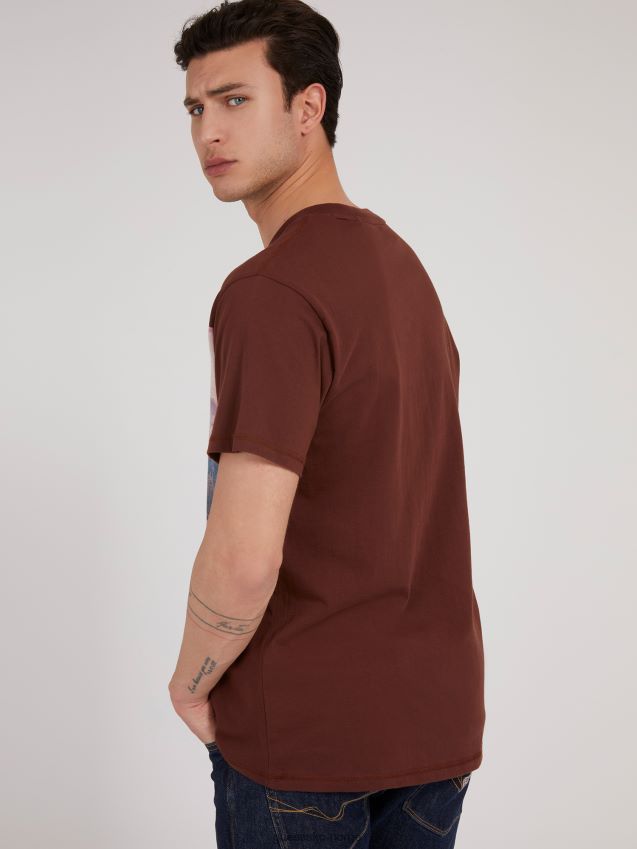 Guess brun t-skjorte med trykk foran brun menn F0LJ801416