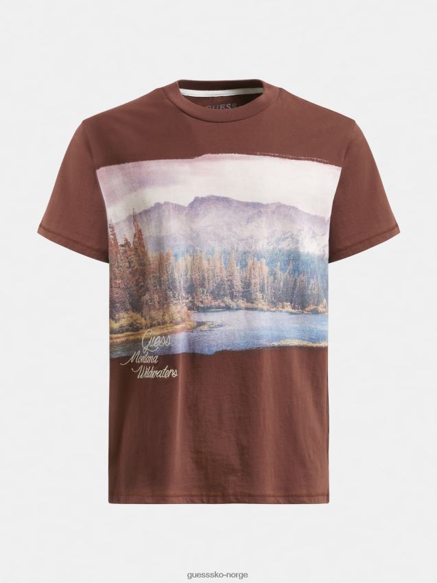 Guess brun t-skjorte med trykk foran brun menn F0LJ801416