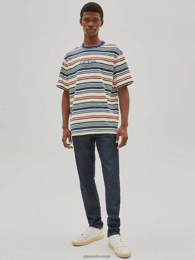 Guess hvit flerstripet t-skjorte hvit multi menn F0LJ801305