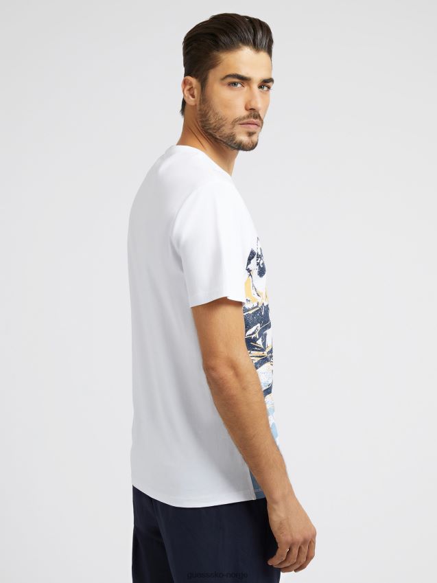 Guess hvit t-skjorte med makrotrykk hvit menn F0LJ80831