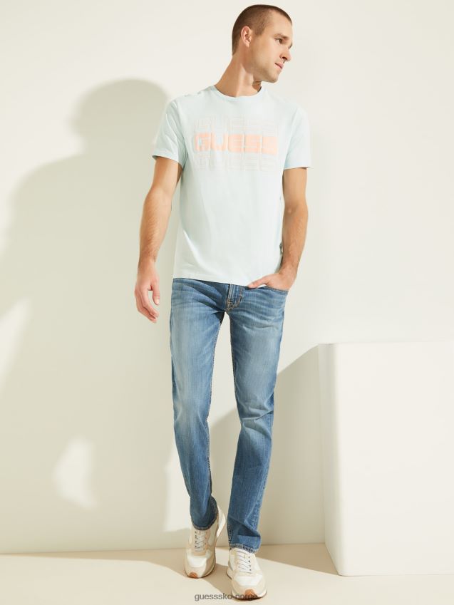 Guess logo foran t-skjorte lyseblå lyse blå menn F0LJ801488