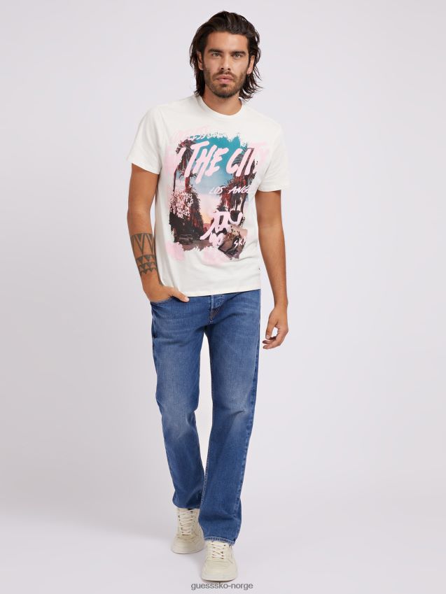 Guess ny t-skjortetrend med hvit frontprint hvit menn F0LJ80309