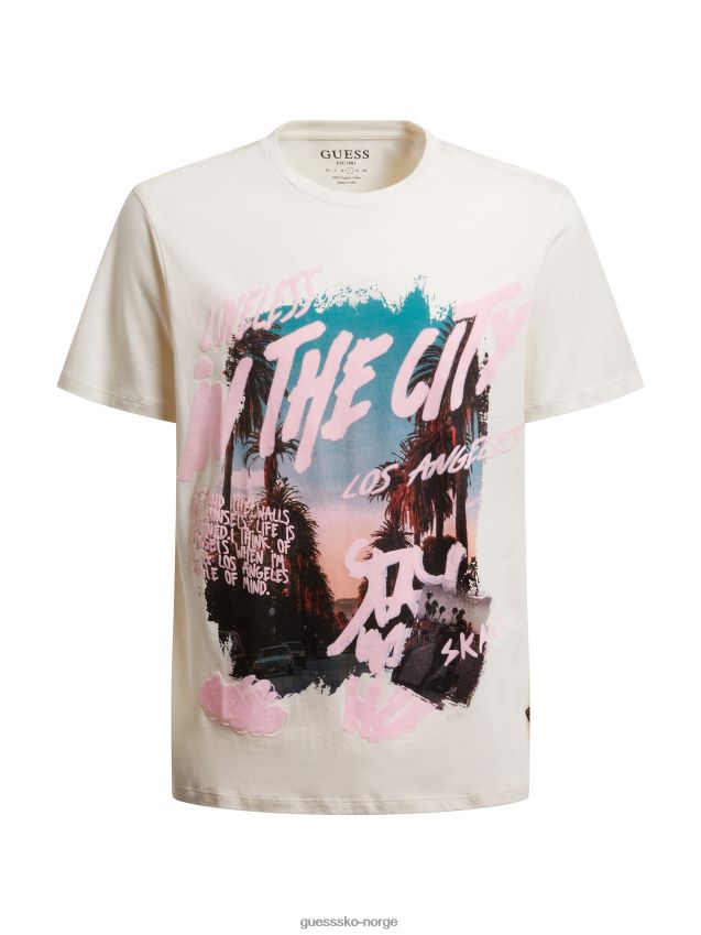 Guess ny t-skjortetrend med hvit frontprint hvit menn F0LJ80309