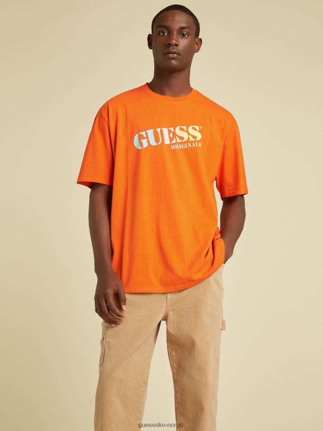 Guess oransje t-skjorte med logo foran oransje menn F0LJ801322