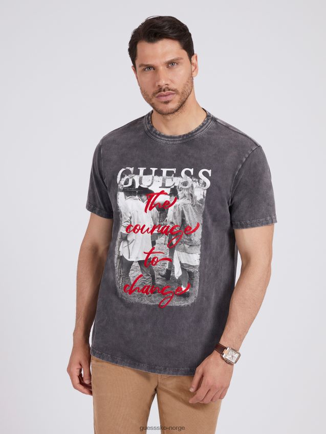 Guess svart front print t-skjorte ny trend svart menn F0LJ80181