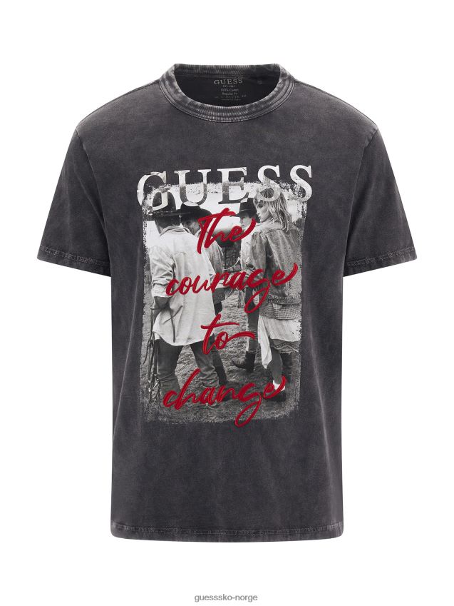 Guess svart front print t-skjorte ny trend svart menn F0LJ80181