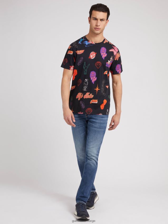 Guess svart multi all over print t-skjorte svart multi menn F0LJ80200