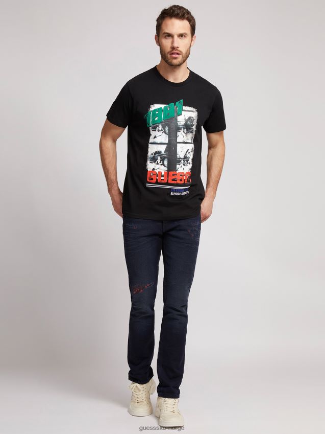 Guess svart t-skjorte med trykk foran svart menn F0LJ801150