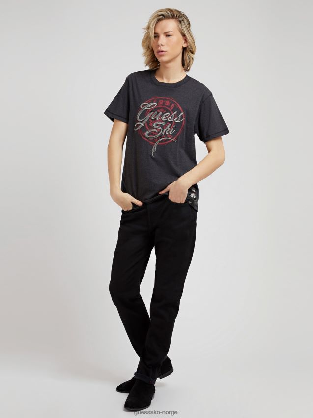 Guess svart t-skjorte med trykk foran svart menn F0LJ801171