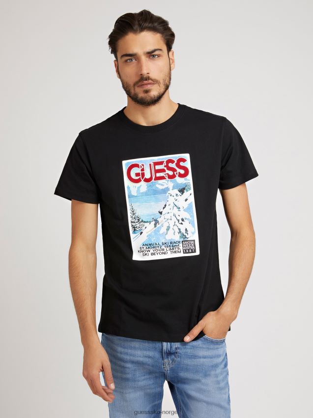 Guess svart t-skjorte med trykk foran svart menn F0LJ801468