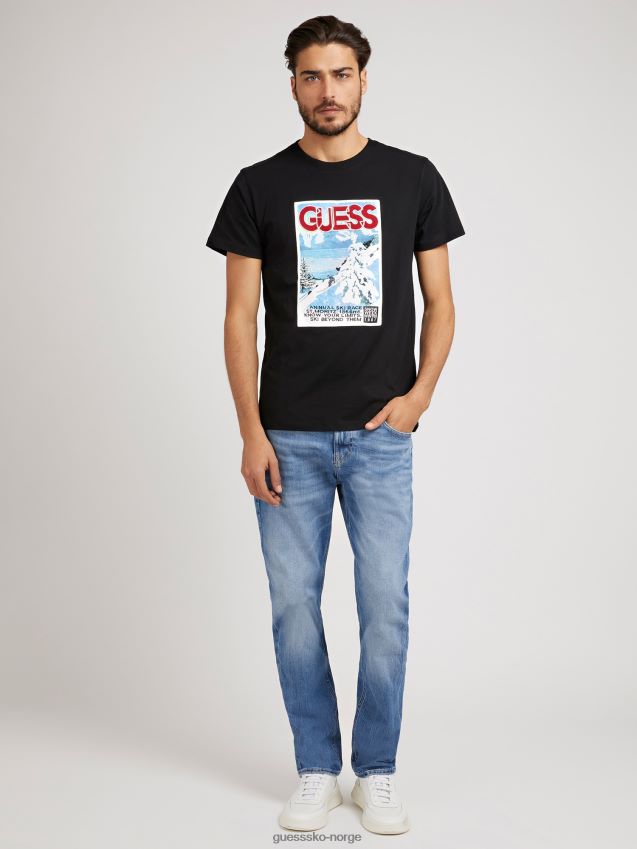 Guess svart t-skjorte med trykk foran svart menn F0LJ801468