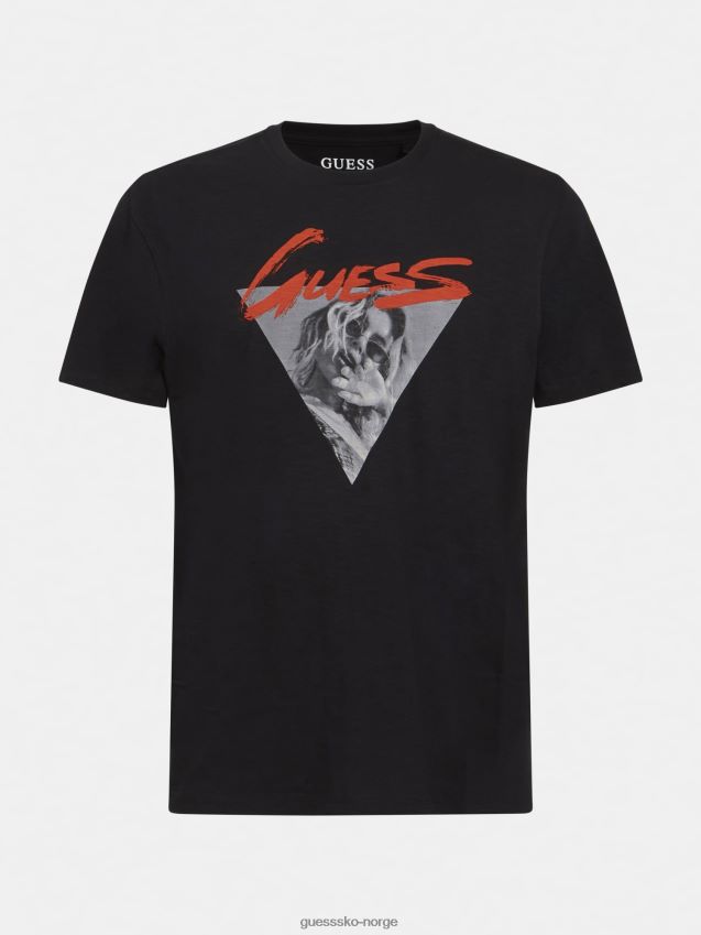 Guess svart t-skjorte med trykk foran svart menn F0LJ801499