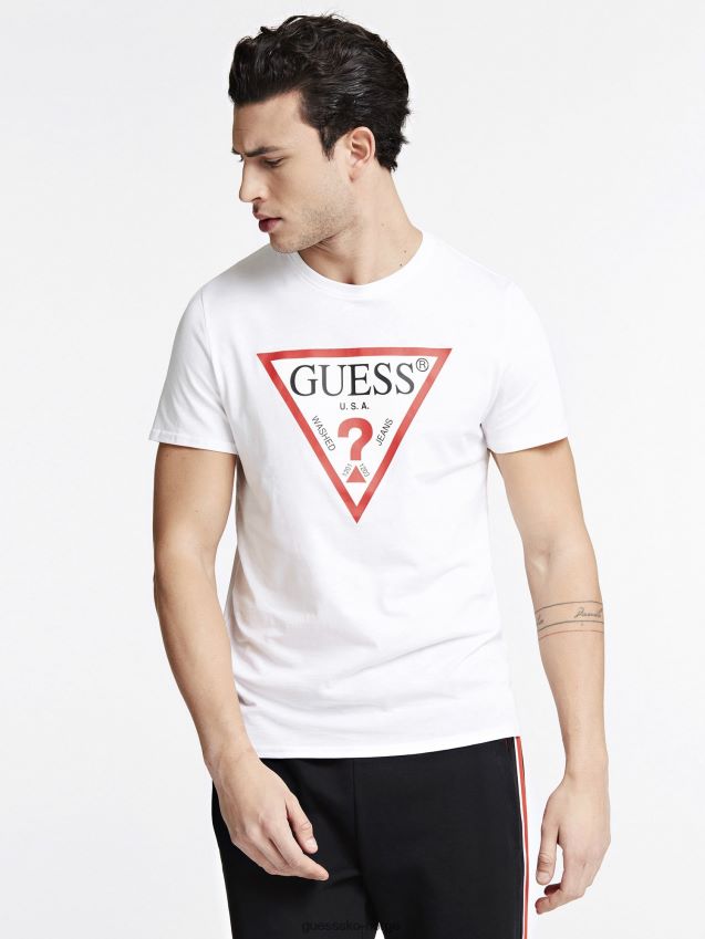 Guess trekant logo t-skjorter hvit hvit menn F0LJ80964