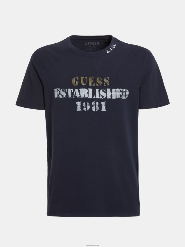 Guess trend blå t-skjorte med logo foran blå menn F0LJ801349