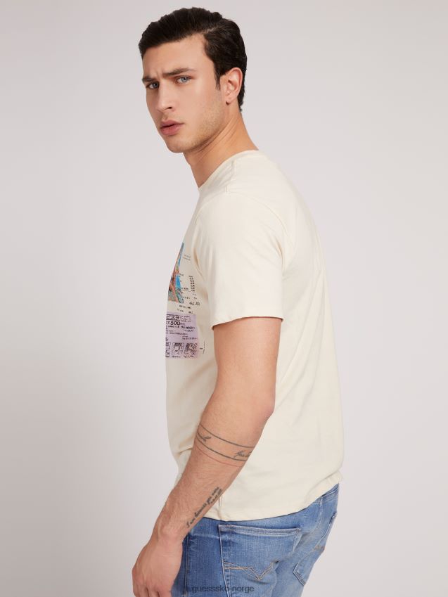 Guess trykt foran t-skjorte krem krem menn F0LJ801169