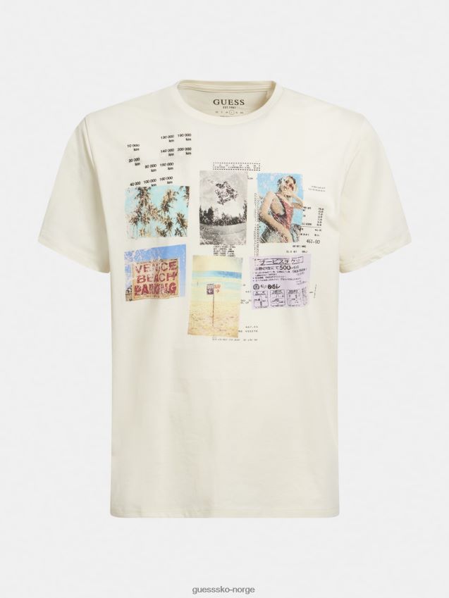 Guess trykt foran t-skjorte krem krem menn F0LJ801169