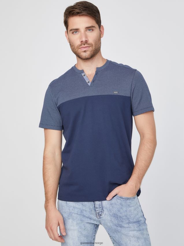 Guess adrian color-block splitt-t-skjorte silkeblå silkeblått menn F0LJ808150