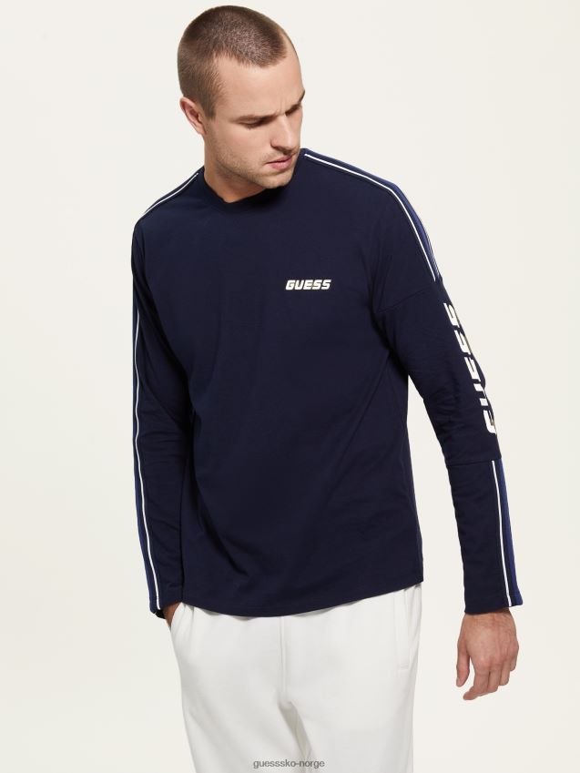 Guess bleu lgant eco Darin langermet logo-t-skjorte bleu lgant menn F0LJ8010780