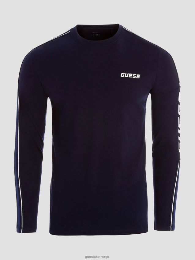 Guess bleu lgant eco Darin langermet logo-t-skjorte bleu lgant menn F0LJ8010780