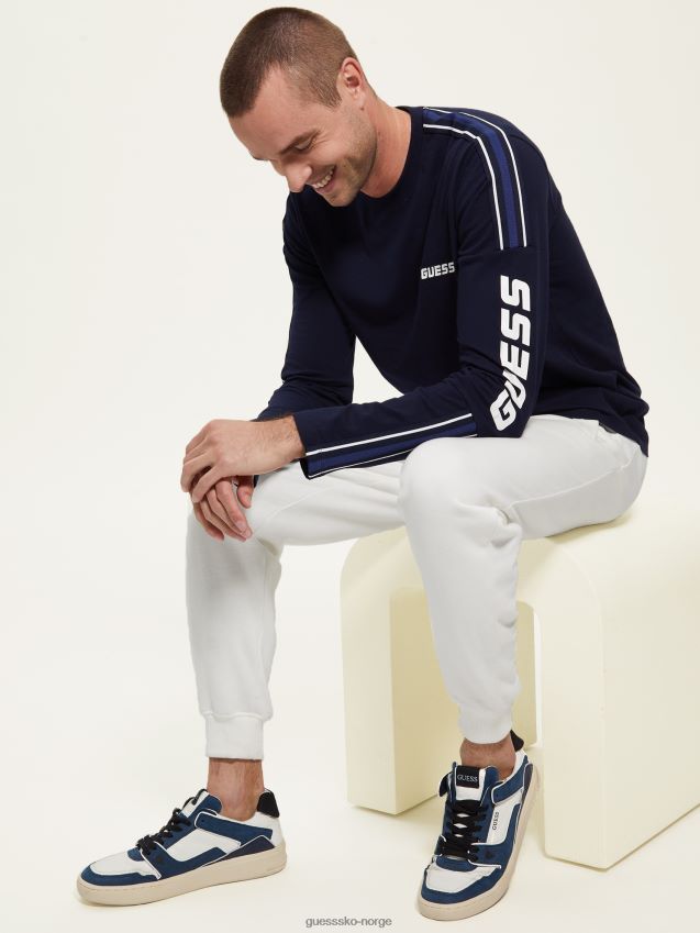 Guess bleu lgant eco Darin langermet logo-t-skjorte bleu lgant menn F0LJ8010780