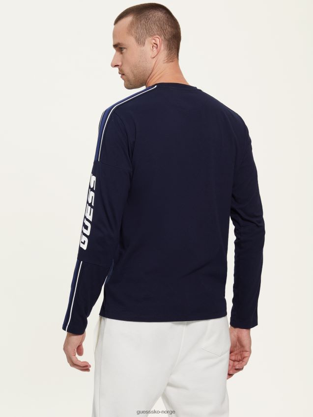 Guess bleu lgant eco Darin langermet logo-t-skjorte bleu lgant menn F0LJ8010780