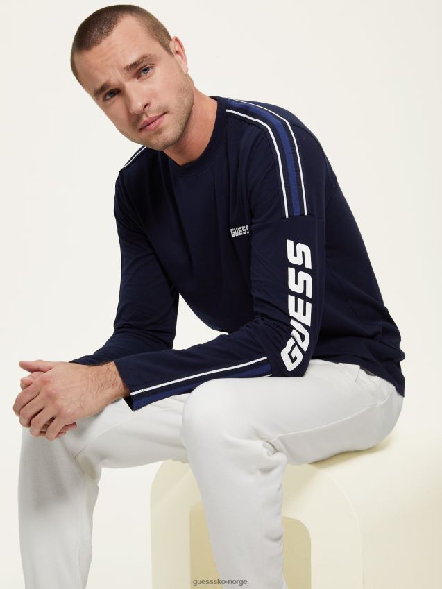 Guess bleu lgant eco Darin langermet logo-t-skjorte bleu lgant menn F0LJ8010780
