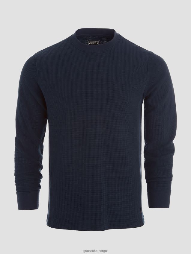 Guess bleu lgant myles vaffel langermet t-skjorte bleu lgant menn F0LJ8010435