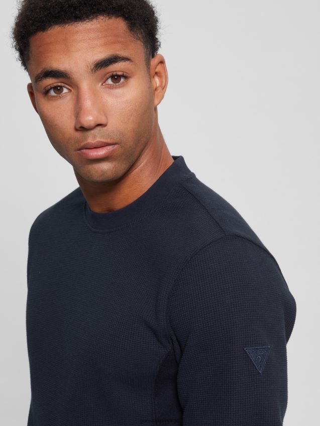 Guess bleu lgant myles vaffel langermet t-skjorte bleu lgant menn F0LJ8010435