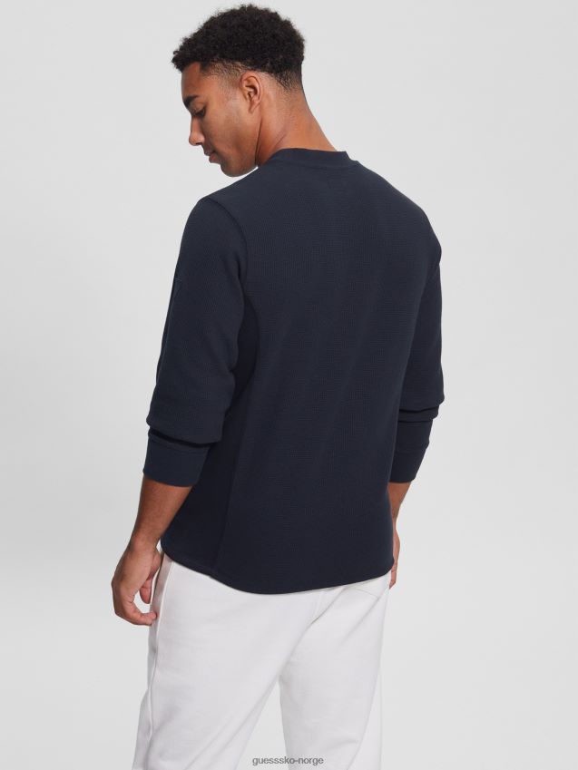 Guess bleu lgant myles vaffel langermet t-skjorte bleu lgant menn F0LJ8010435