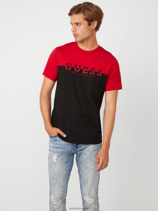 Guess davion fargeblokk logo t-skjorte varsity rød varsity rød menn F0LJ808245