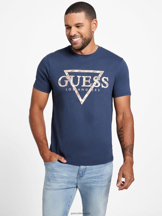 Guess eco rinker logo t-skjorte silkeblå silkeblått menn F0LJ808056