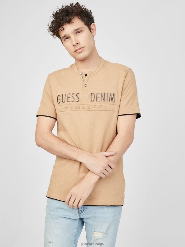 Guess edgar henley tee ristet taupe ristet taupe menn F0LJ808586