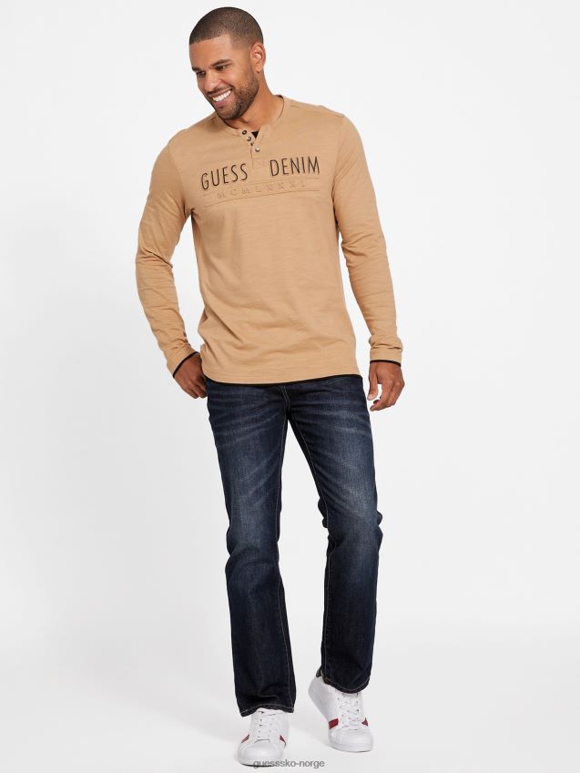 Guess edgar-logo langermet t-skjorte ristet taupe ristet taupe menn F0LJ808370