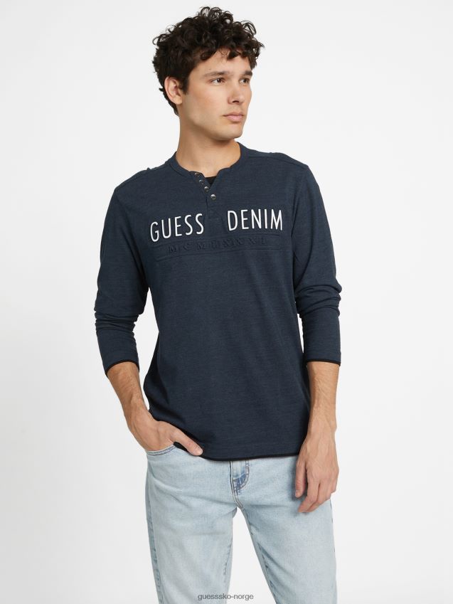 Guess edgar marled langermet t-skjorte offiser blå mulit offiser blå mulit menn F0LJ808334