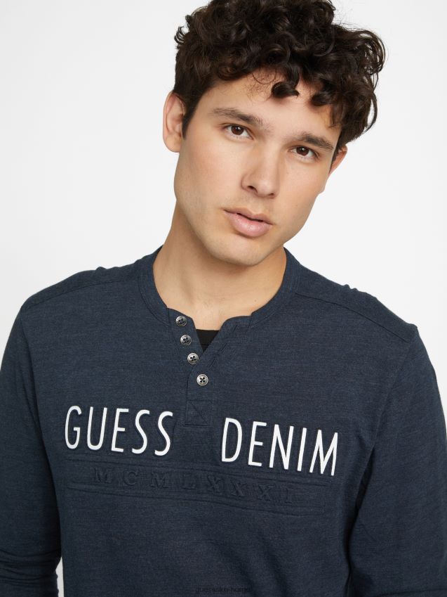 Guess edgar marled langermet t-skjorte offiser blå mulit offiser blå mulit menn F0LJ808334