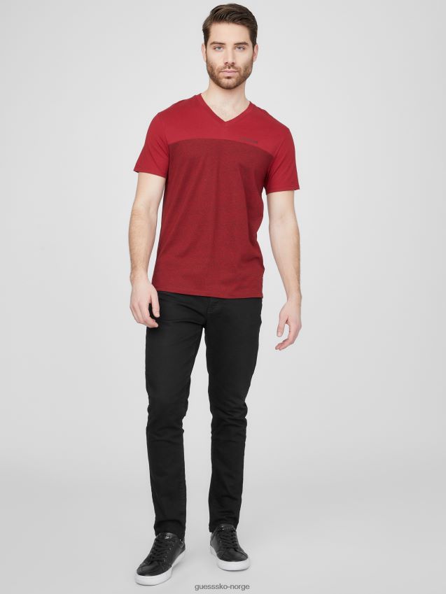 Guess ganton fargeblokkert v-hals t-skjorte varsity rød varsity rød menn F0LJ808242