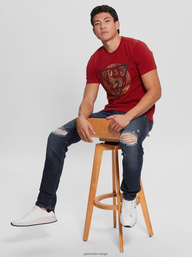 Guess gylden kanin logo t-skjorte chili rød chili rød menn F0LJ8010767