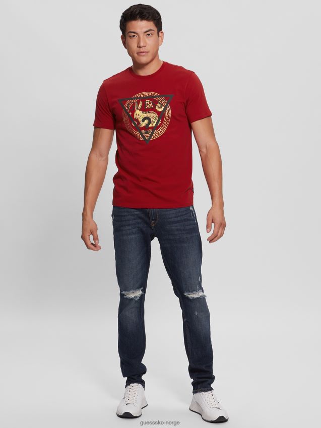 Guess gylden kanin logo t-skjorte chili rød chili rød menn F0LJ8010767