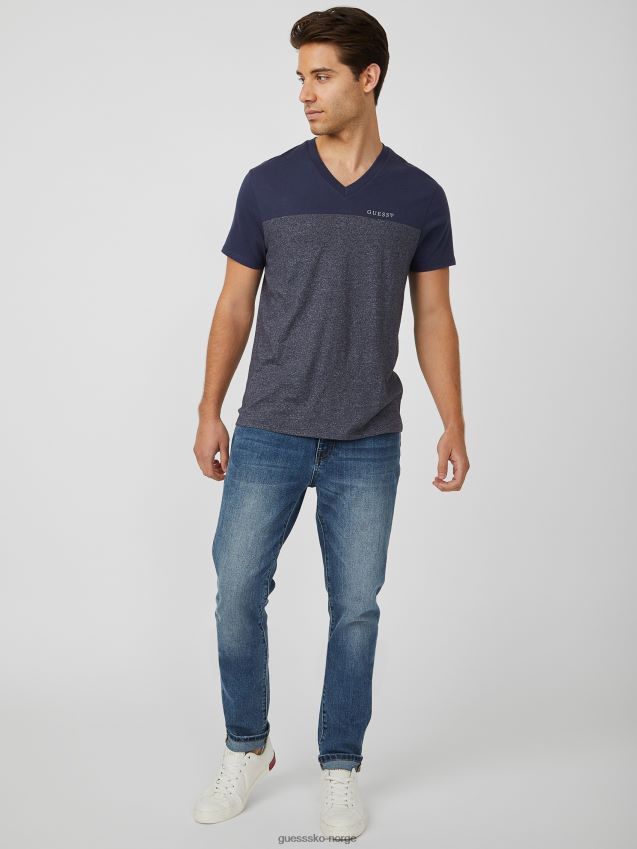 Guess indigo jeans ganton fargeblokkert v-hals t-skjorte indigo jeans menn F0LJ808405