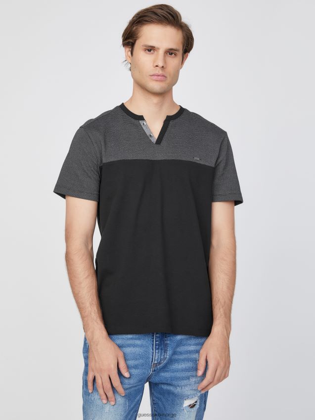 Guess jet black adrian color-block splitt-t-skjorte kulsvart menn F0LJ808590
