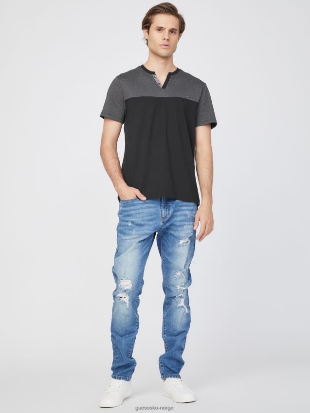 Guess jet black adrian color-block splitt-t-skjorte kulsvart menn F0LJ808590