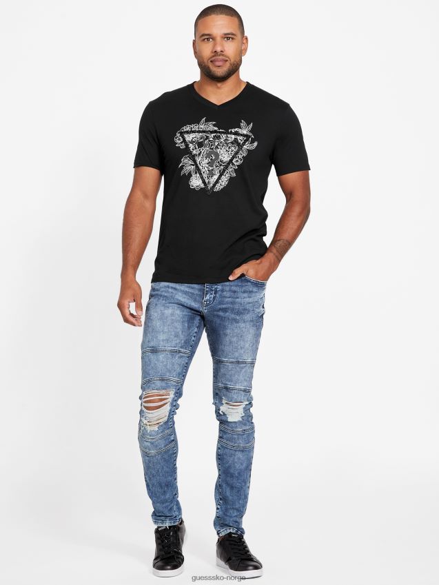 Guess jet black chronos mote v-hals t-skjorte kulsvart menn F0LJ808423