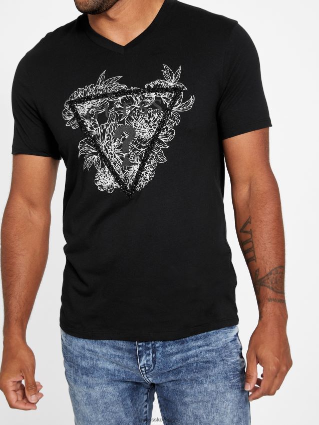 Guess jet black chronos mote v-hals t-skjorte kulsvart menn F0LJ808423