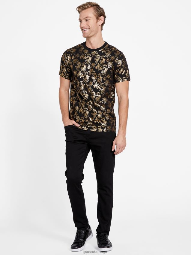 Guess jet black dusty rose crewneck t-skjorte kulsvart menn F0LJ808282