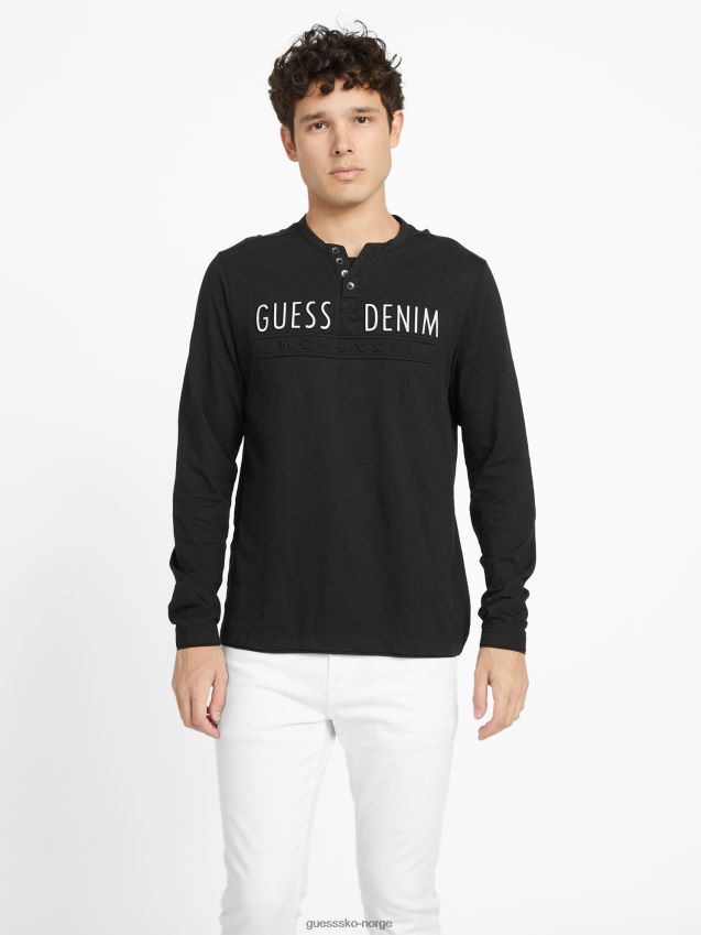 Guess jet black edgar logo langermet t-skjorte kulsvart menn F0LJ808601