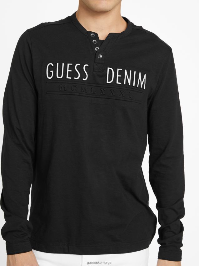 Guess jet black edgar logo langermet t-skjorte kulsvart menn F0LJ808601